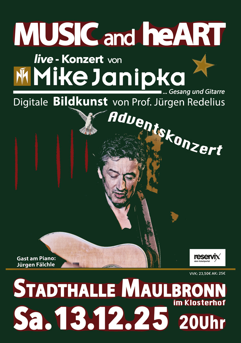 2025-Flyer-Maulbronn-grün music and art Maulbronn Mike Janipka 13. Dezember 2025 Kloster Maulbronn